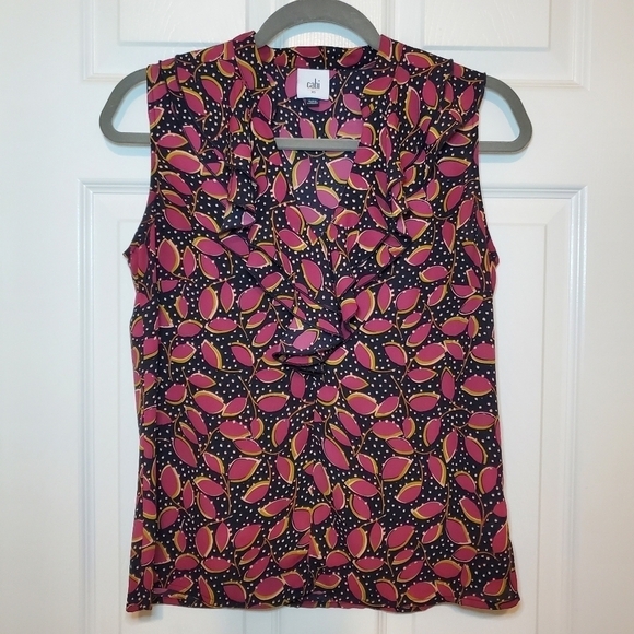 Cabi Style 4071 Study Top Multicolor Floral V-Neck Ruffle Sleeveless Size XS - Picture 2 of 9